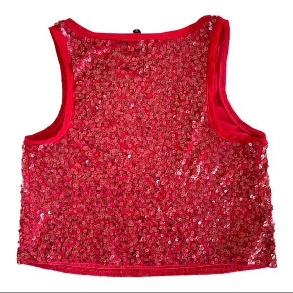 Express Ruby‎ Red Metallic Sequin Crop Tank Top Y2K Holiday All Over Sequins - Picture 4 of 5